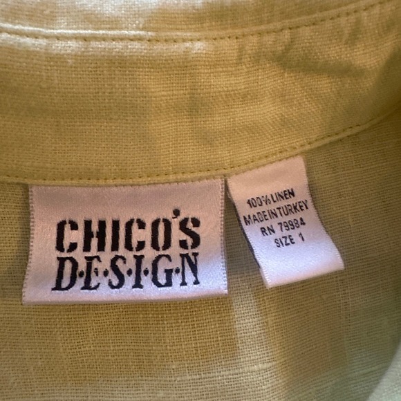 Women 1 M Chico's Design 100% Linen Button-Down Lime Green Blouse Shirt Top - Picture 3 of 6